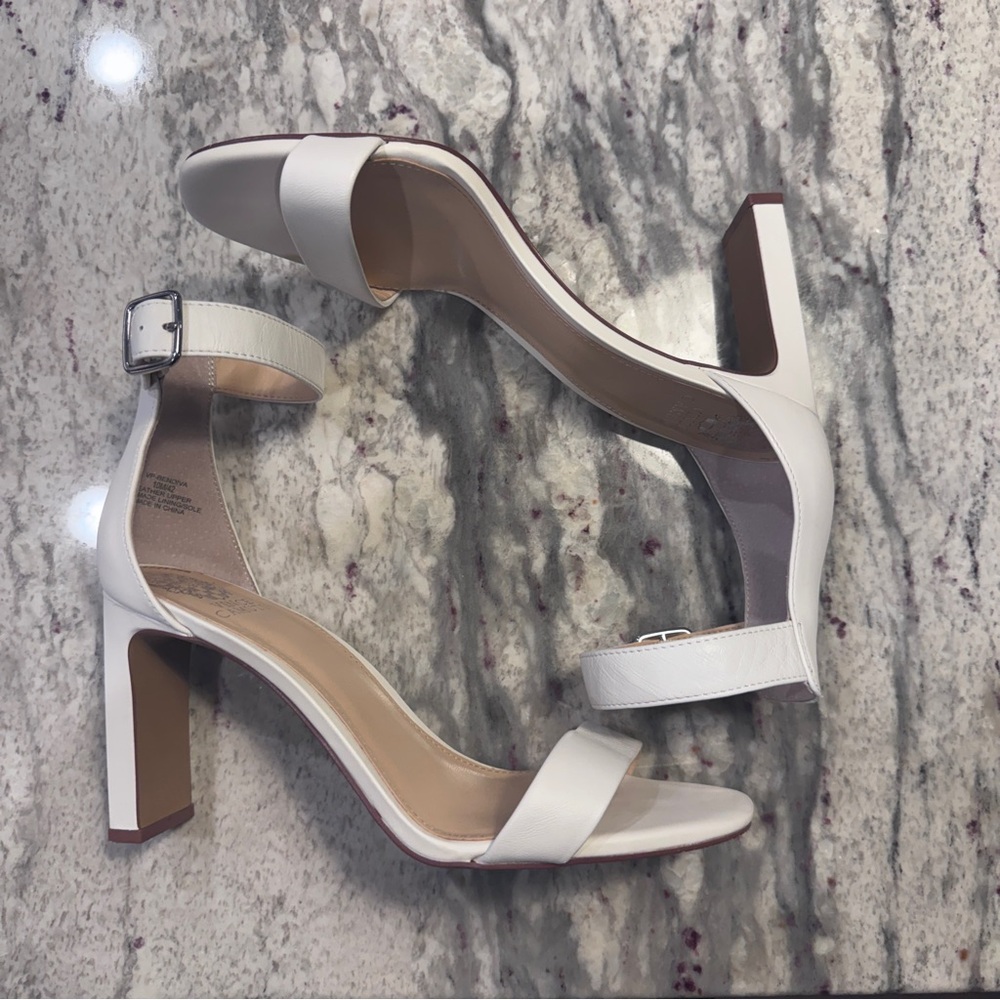Vince Camuto 3.5” White Block Heel Sandals Size 10